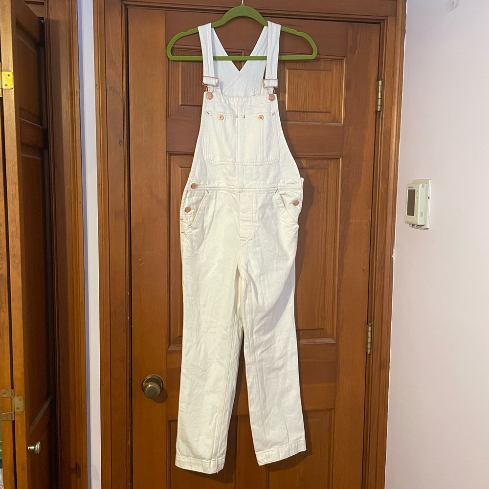 Free People White Denim Overalls